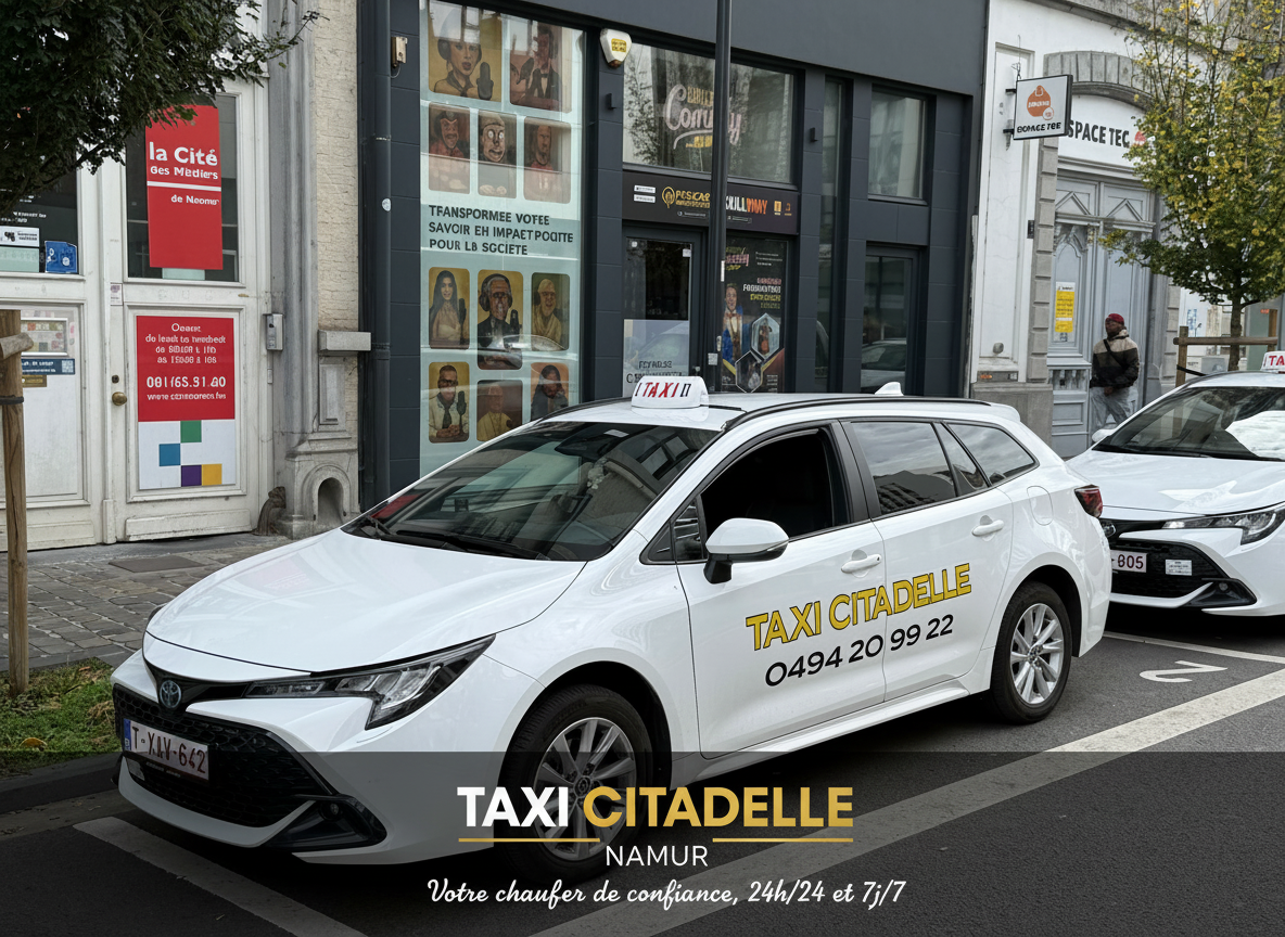 Taxi Citadelle Namur — véhicule Renault Kadjar blanc banalisé TAXI CITADELLE, NAMUR